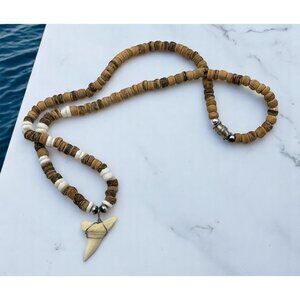 Faux Shark Tooth Pendant Necklace Surfer Beach Coastal Tribal Boho Summer